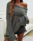 Chique Off-Shoulder Gebreide Jurk met Flare Mouwen voor Casual en Elegante Gelegenheden - Zacht en Comfortabel 6