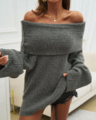 Chique Off-Shoulder Gebreide Jurk met Flare Mouwen voor Casual en Elegante Gelegenheden - Zacht en Comfortabel 7