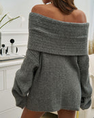 Chique Off-Shoulder Gebreide Jurk met Flare Mouwen voor Casual en Elegante Gelegenheden - Zacht en Comfortabel 8