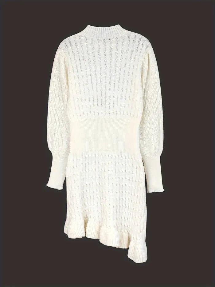 Comfortabele Pulloverjurk met Ronde Hals – Effen Kleur, Lange Mouwen voor Herfst en Winter 2