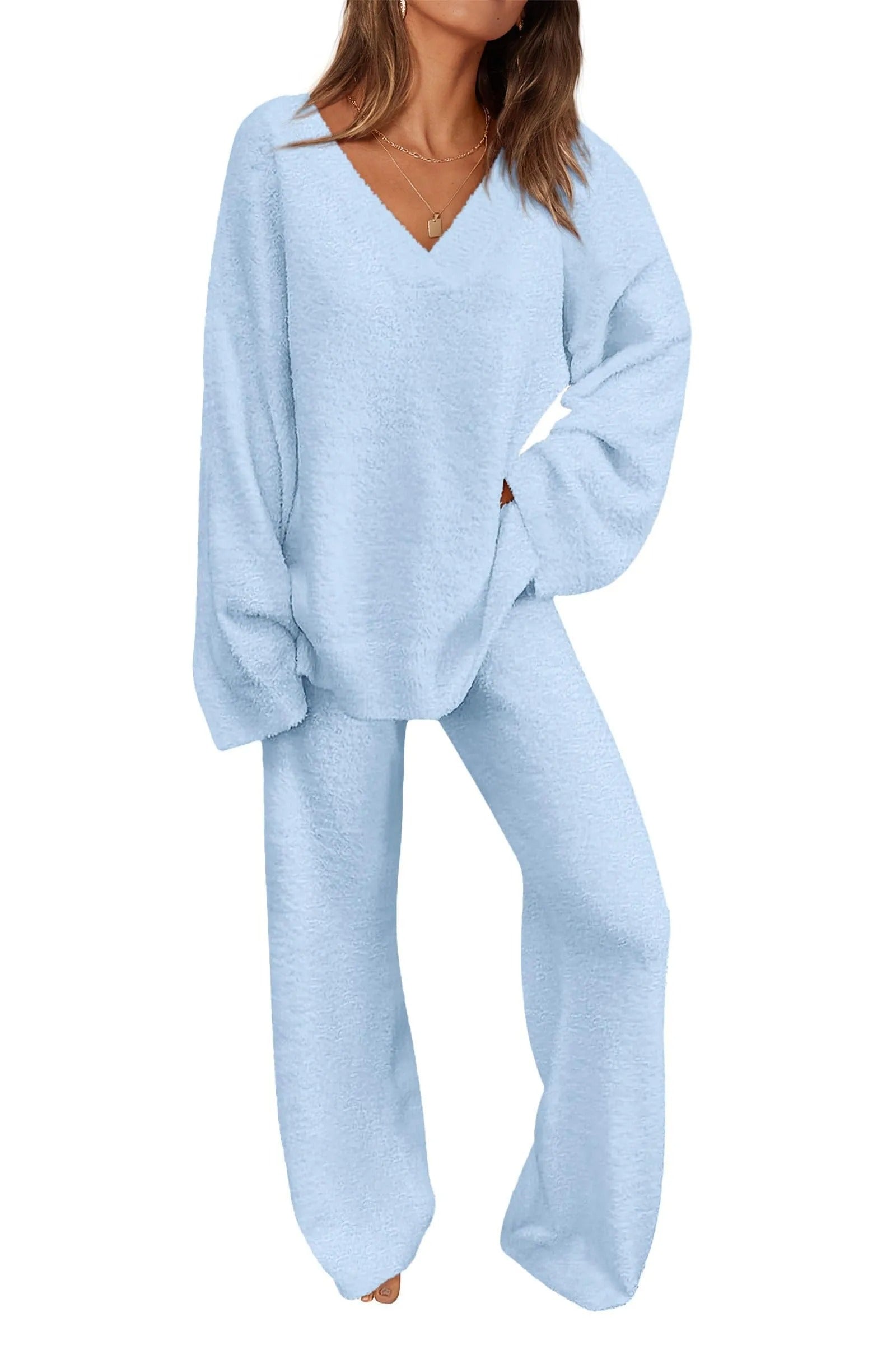 Dames 2-delige Oversized V-Hals Fuzzy Lounge Set – Comfortabele & Stijlvolle Loungewear 5