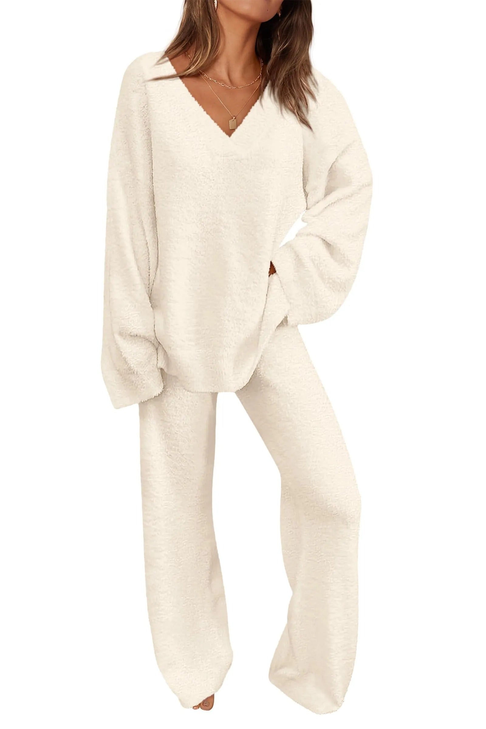 Dames 2-delige Oversized V-Hals Fuzzy Lounge Set – Comfortabele & Stijlvolle Loungewear 7