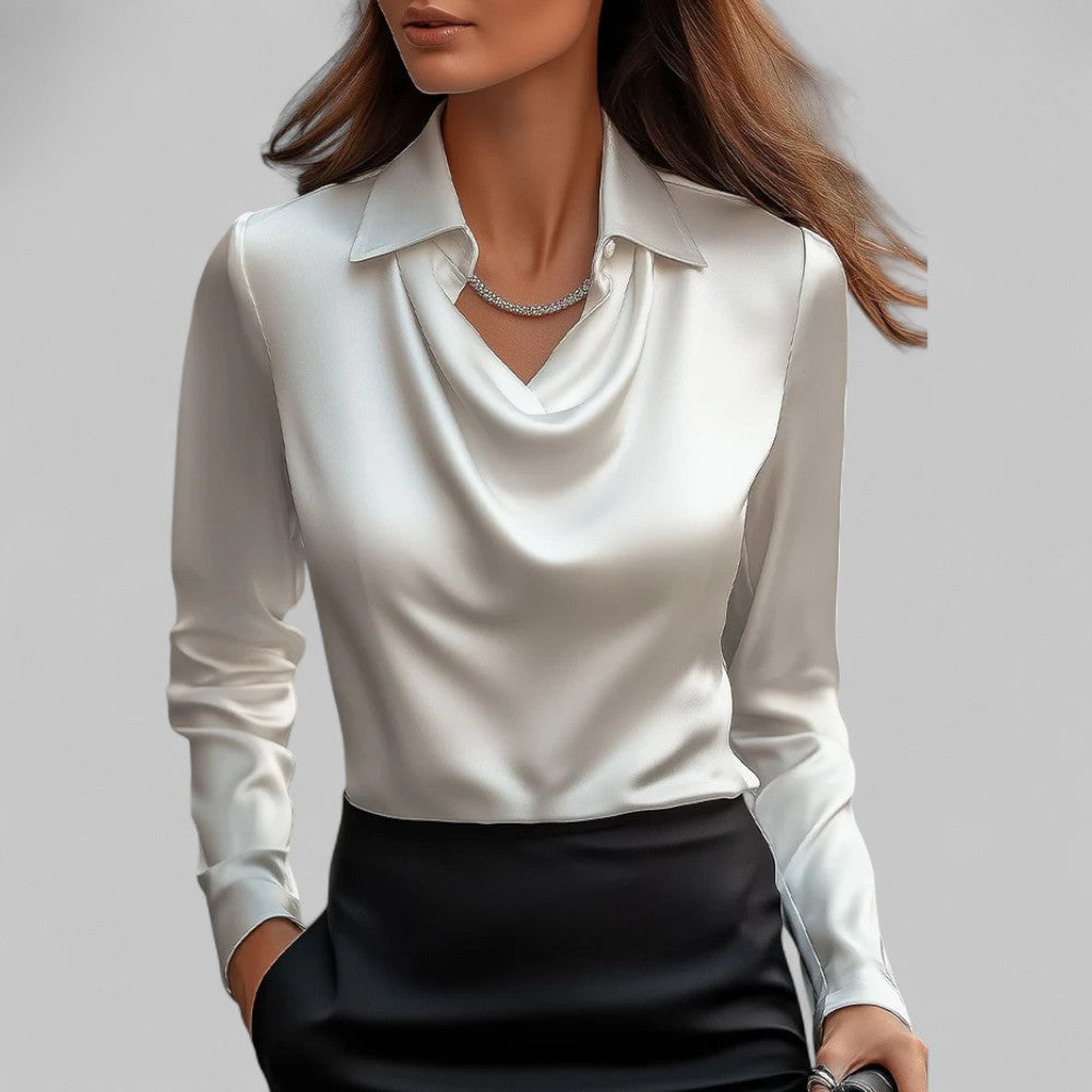 Dames Blouse | Satijn met Gedrapeerde Hals en Lange Mouwen 1