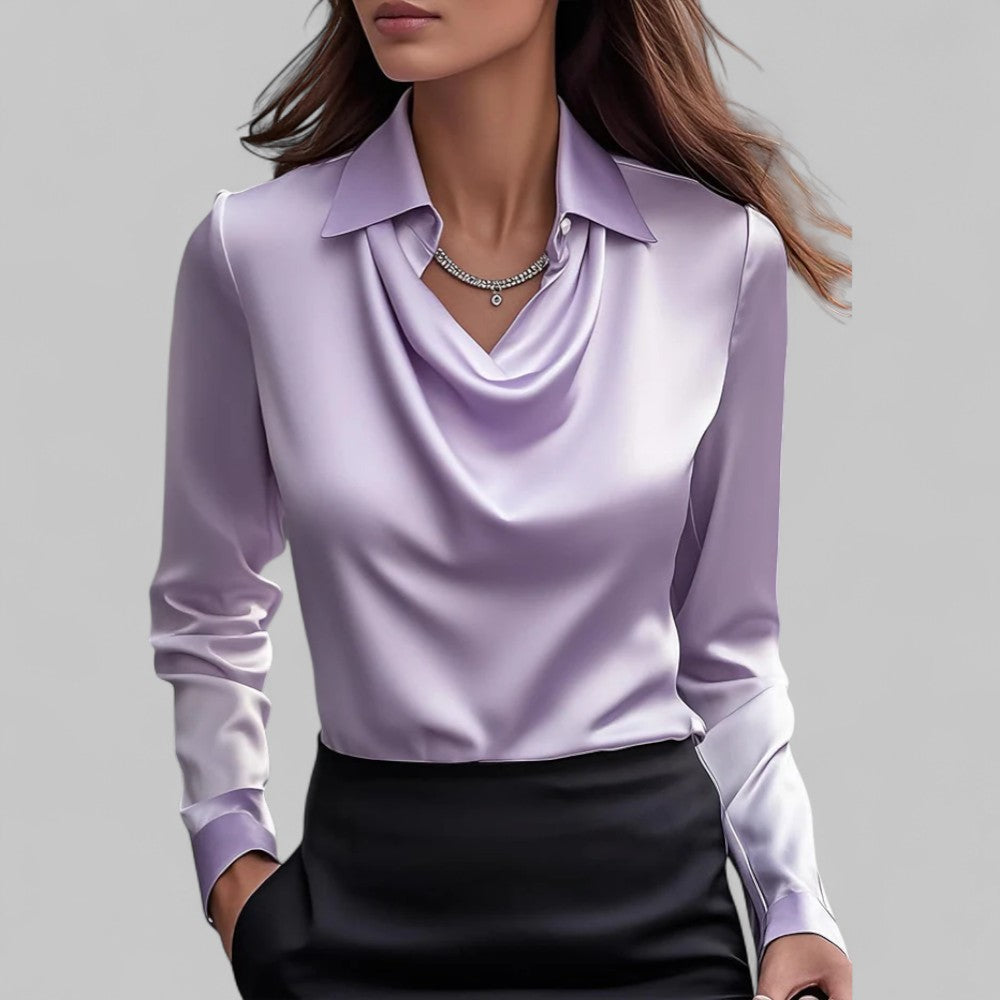 Dames Blouse | Satijn met Gedrapeerde Hals en Lange Mouwen 4