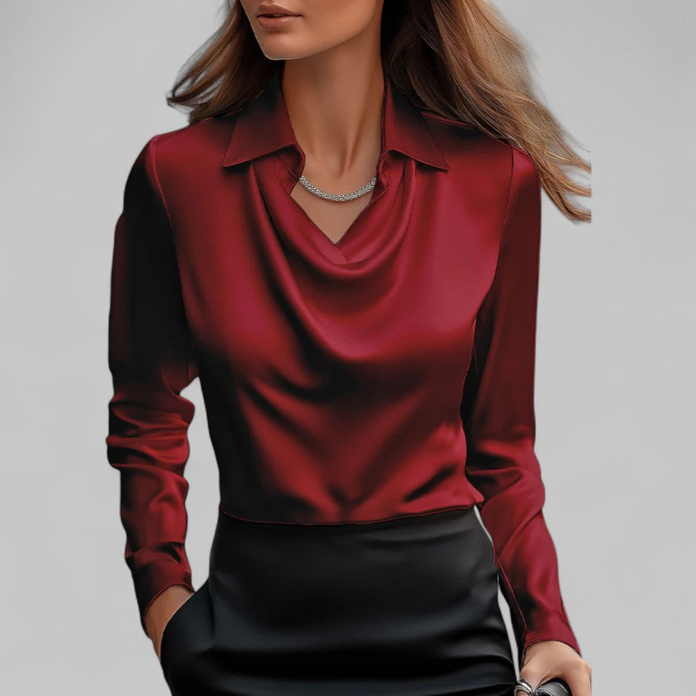 Dames Blouse | Satijn met Gedrapeerde Hals en Lange Mouwen 5
