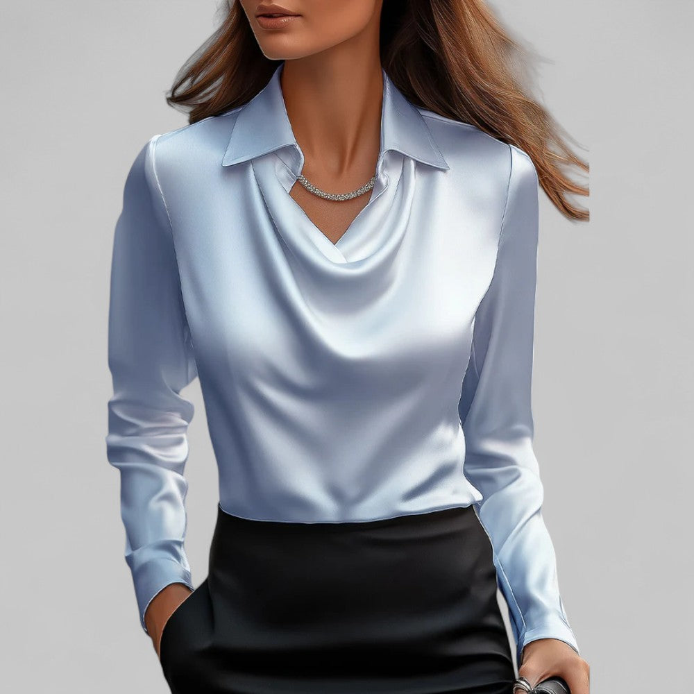 Dames Blouse | Satijn met Gedrapeerde Hals en Lange Mouwen 6