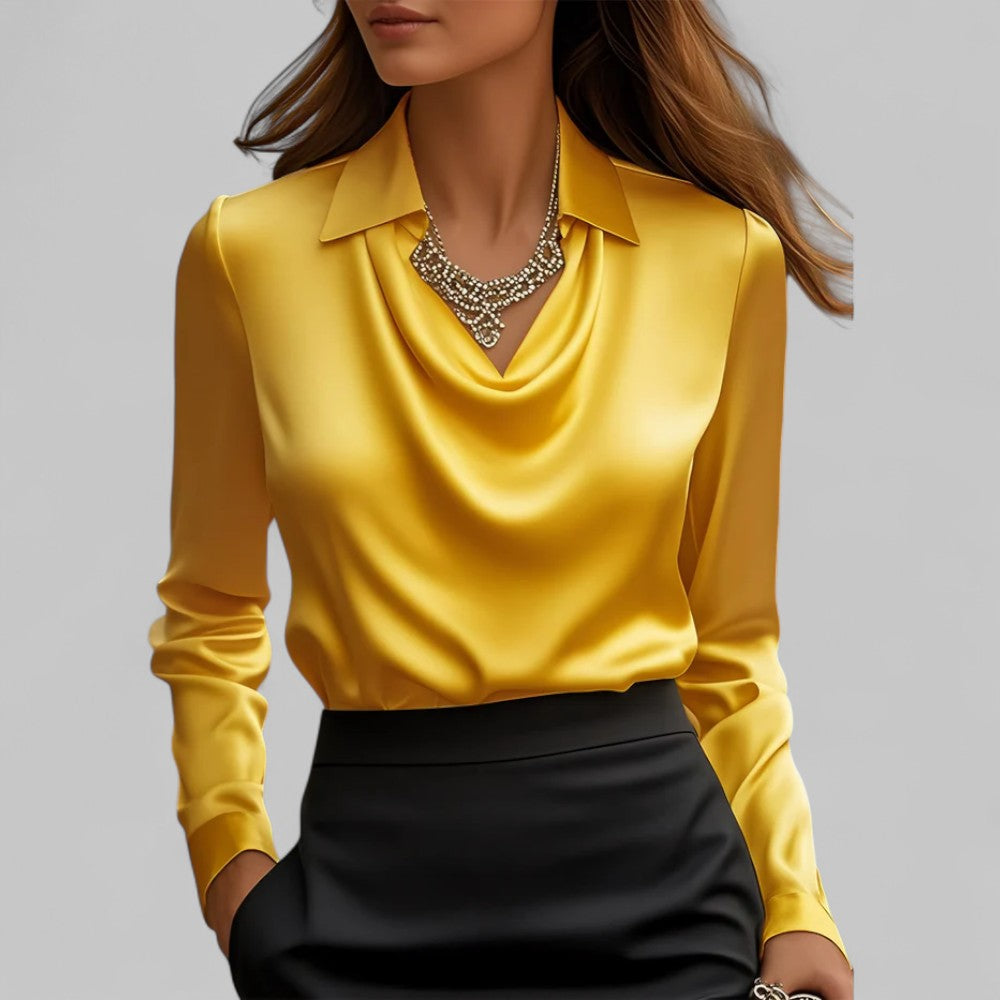 Dames Blouse | Satijn met Gedrapeerde Hals en Lange Mouwen 7