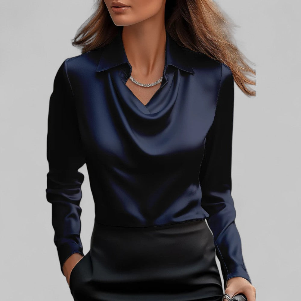 Dames Blouse | Satijn met Gedrapeerde Hals en Lange Mouwen 8