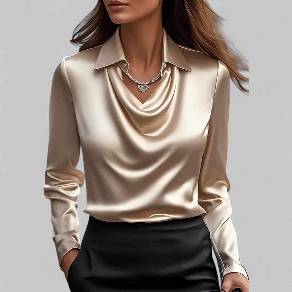 Dames Blouse | Satijn met Gedrapeerde Hals en Lange Mouwen 10