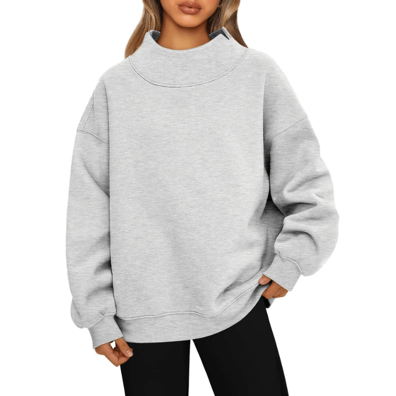 Dames Casual Sweatshirt met Halve Col en Fleece – Warm & Comfortabel Wintertrui0