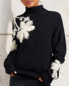 Dames Coltrui met Asymmetrische Bloemenprint en Geribbelde Kraag - Comfortabele Losse Pasvorm voor Herfst en Winter 0