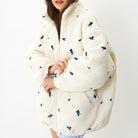 Dames Fleecejack met Bloemenborduursel – Comfortabel Oversized Fleece met Hoge Halslijn en Twee Zijzakken 1