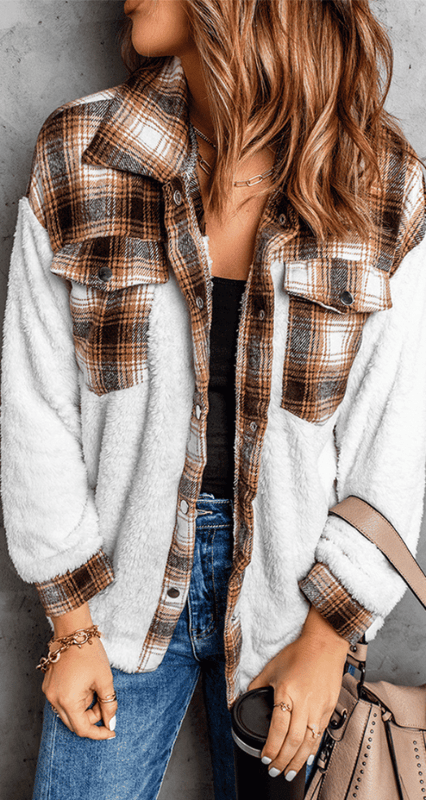 Dames Fleecejack met Geruit Patroon – Zachte Fleece, Tijdloos Ontwerp, Ideaal voor Herfst en Winter, Beschikbaar in M tot XXL 1