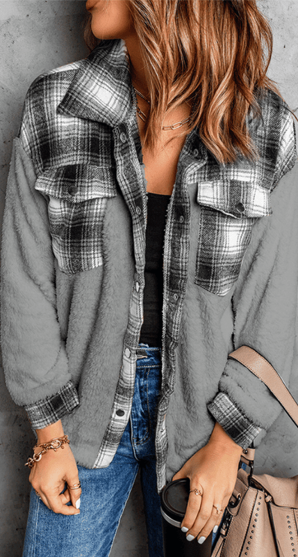 Dames Fleecejack met Geruit Patroon – Zachte Fleece, Tijdloos Ontwerp, Ideaal voor Herfst en Winter, Beschikbaar in M tot XXL 4