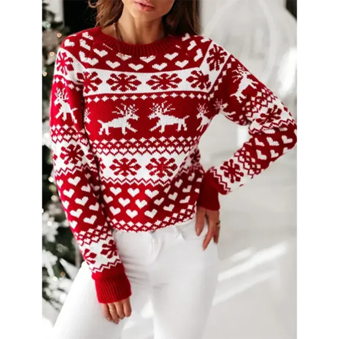 Dames Gebreide Kersttrui met Modern Breipatroon – Warm en Comfortabel voor de Winter, Loose Fit, Diverse Kleuren, S-XL 0