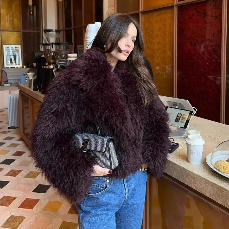 Dames Jack van Imitatiebont met Sjaalkraag - Korte Snit voor Comfort en Stijl op Koele Dagen 1