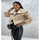 Dames Jas Winter met Warme Fluwelen Voering en PU-Materiaal – Korte Damesjas voor Elegante Stijl 3