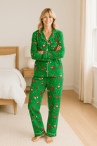 Dames Kerstpyjama met Kraag van Zachte Katoenmix – Comfortabele Nachtkleding Dames voor Feestelijke Avonden 0