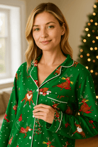 Dames Kerstpyjama met Kraag van Zachte Katoenmix – Comfortabele Nachtkleding Dames voor Feestelijke Avonden 4