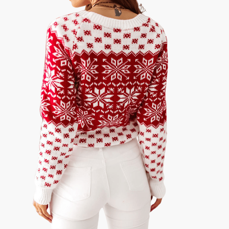 Dames Kersttrui met Sneeuwvlokkenpatroon en Ronde Hals - Foute Kersttrui Dames voor Feestelijke Gelegenheden 2