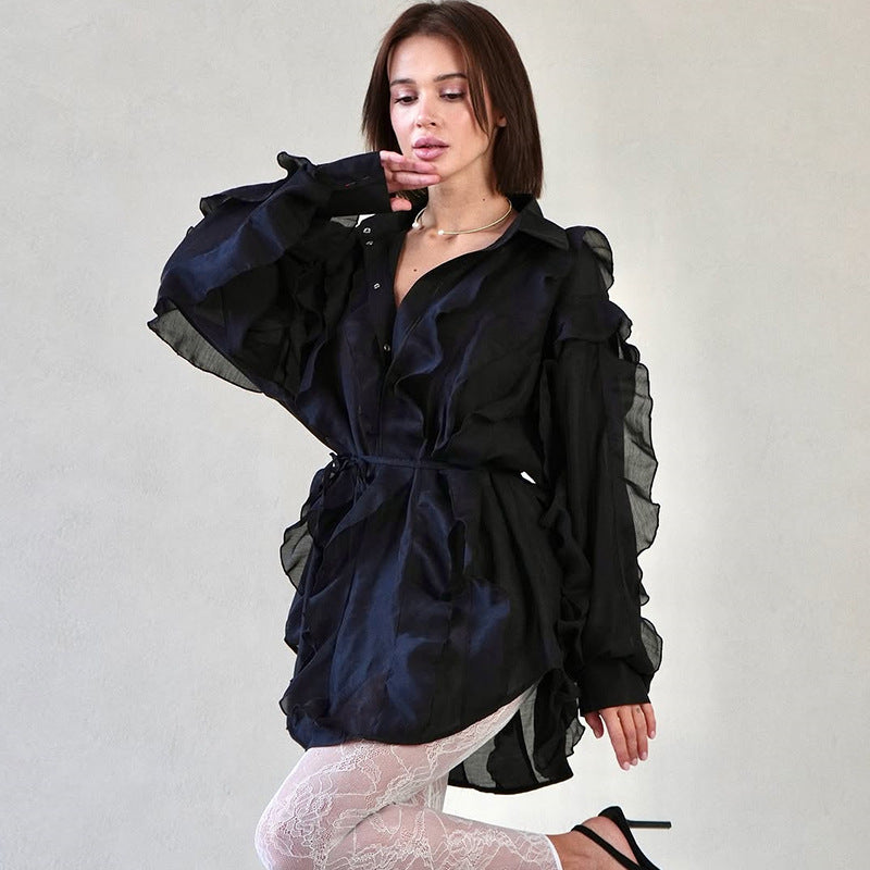 Dames Overhemdjurk met Ruches – Elegante Getailleerde Jurk voor Dames in Diverse Kleuren 0