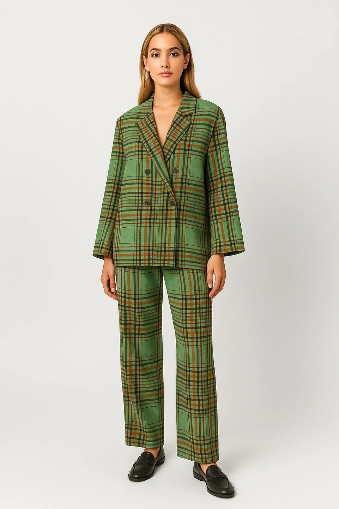 Dames Set van Blazer en Broek – Tweedelige Outfit met Dubbele Knoopsluiting en Elegante Pasvorm 1
