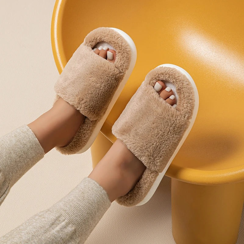 Dames Slippers van Pluche met Open Teen voor Binnen – Comfortabele Pantoffels voor Winter 4
