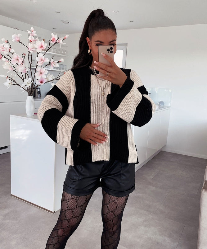 Damestrui met Wijde Mouwen en Zwart-Witte Strepen – Royale Pasvorm voor Casual en Formele Gelegenheden 0