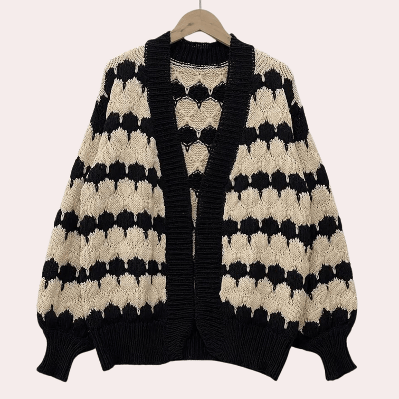 Damesvest met Rits en Tweekleurig Golfpatroon – Wijde Pasvorm voor Vrijetijdskleding 2