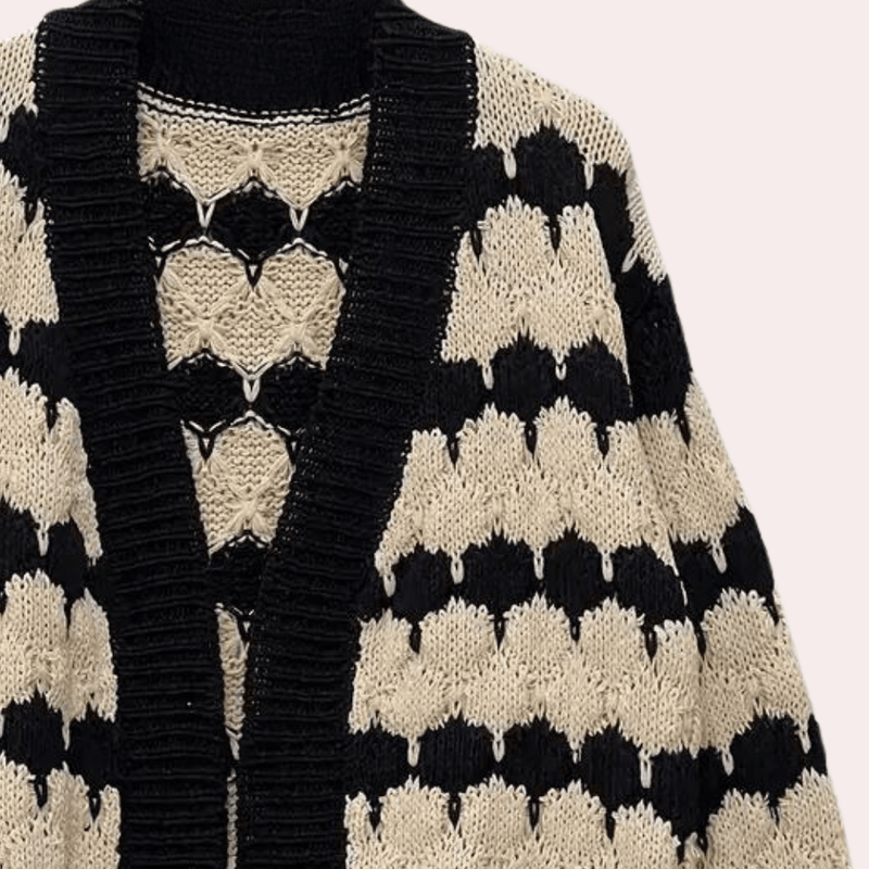 Damesvest met Rits en Tweekleurig Golfpatroon – Wijde Pasvorm voor Vrijetijdskleding 3