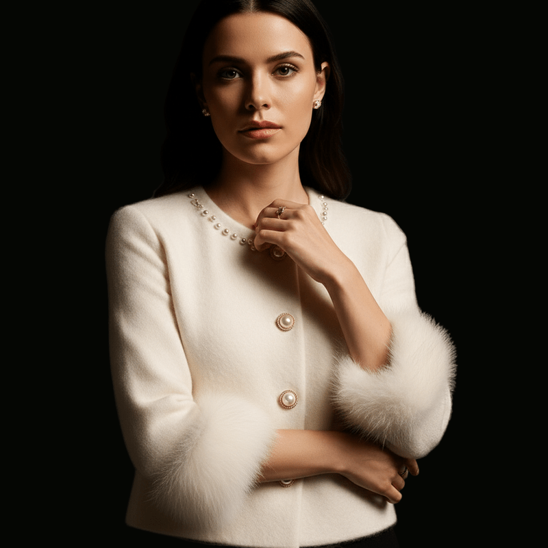 Elegant Kasjmier Vest met Parelversiering en Comfortabele Pasvorm – Ronde Halslijn en Functionele Voorzakken 9