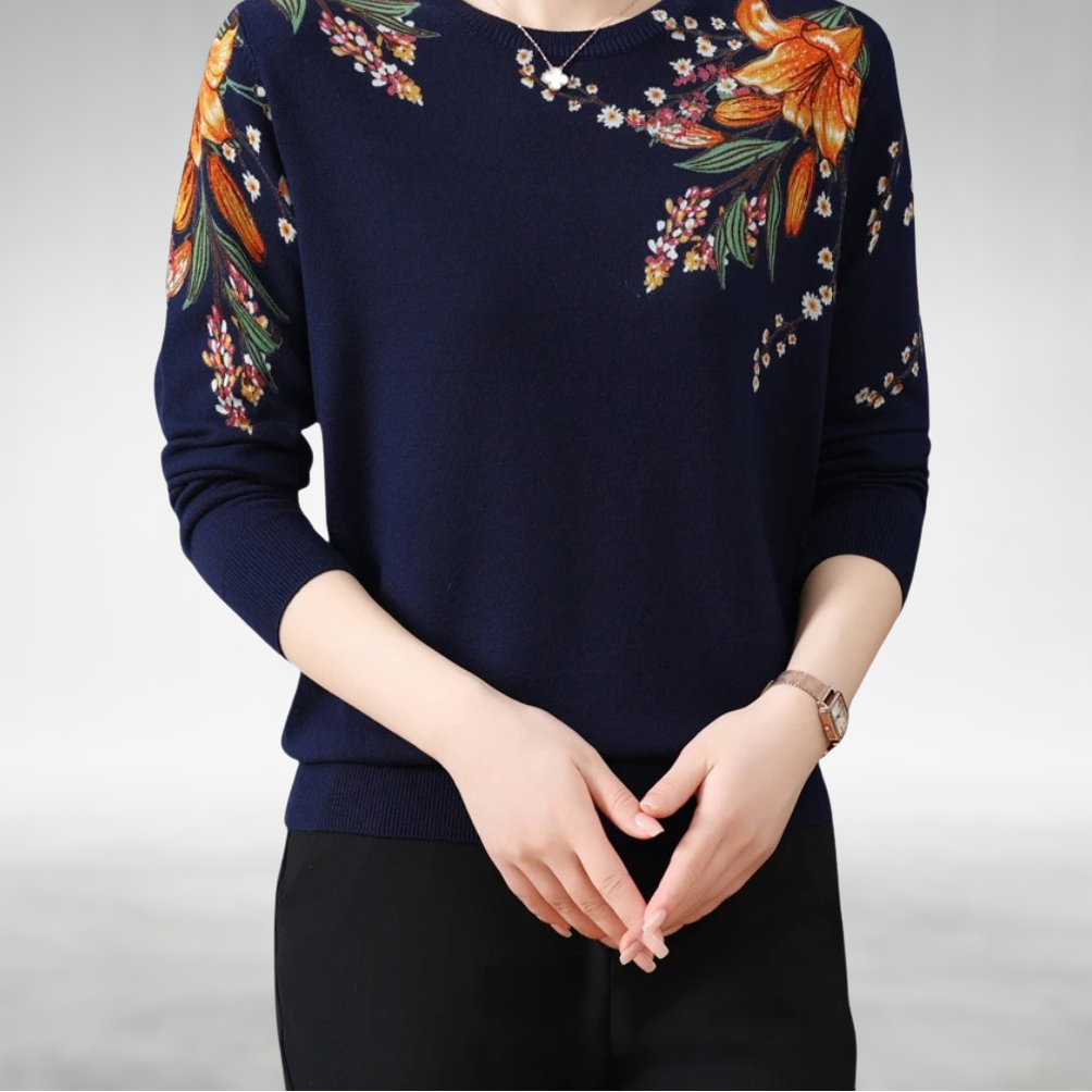 Elegante Bloemen Trui Dames – Ultrafijne Stretch Gebreide Sweater met Flatterende Pasvorm in Diverse Kleuren 0