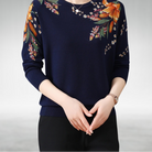 Elegante Bloemen Trui Dames – Ultrafijne Stretch Gebreide Sweater met Flatterende Pasvorm in Diverse Kleuren 0