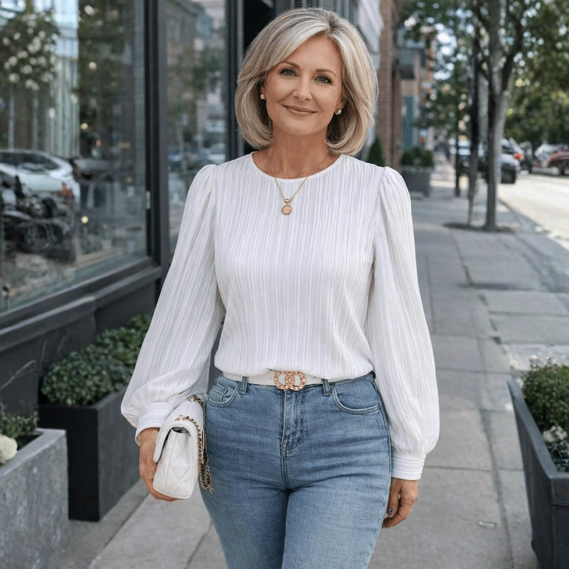 Elegante Dames Top met Ronde Hals en Lange Mouwen - Veelzijdig en Tijdloos Design 1