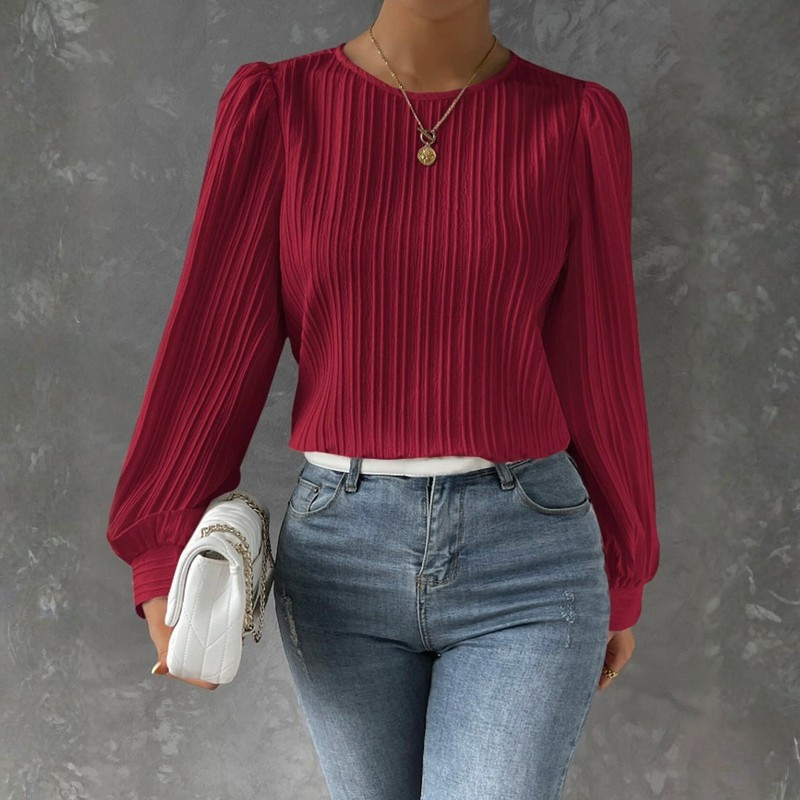 Elegante Dames Top met Ronde Hals en Lange Mouwen - Veelzijdig en Tijdloos Design 5