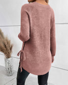 Elegante Geribde Trui met Vetersluiting voor Dames – Luxe Acryl Polyester Mix, Ronde Hals, Geschikt voor Alle Seizoenen 3