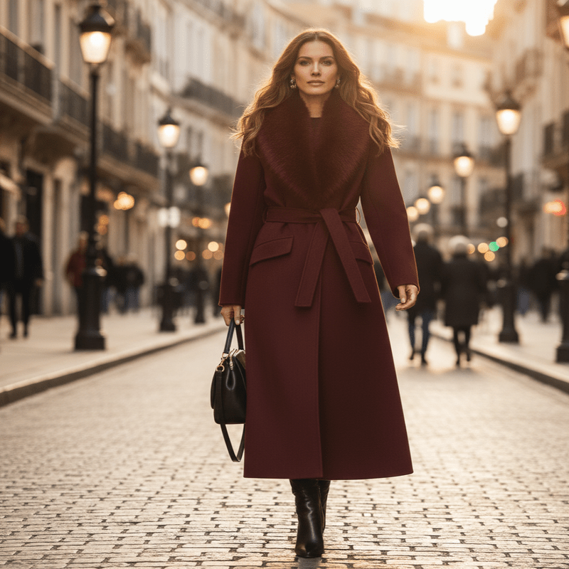 Elegante Lange Winterjas Dames met Imitatiebont Kraag en Taille Riem – Warm en Luxe Gewatteerde Jas voor de Winter 0