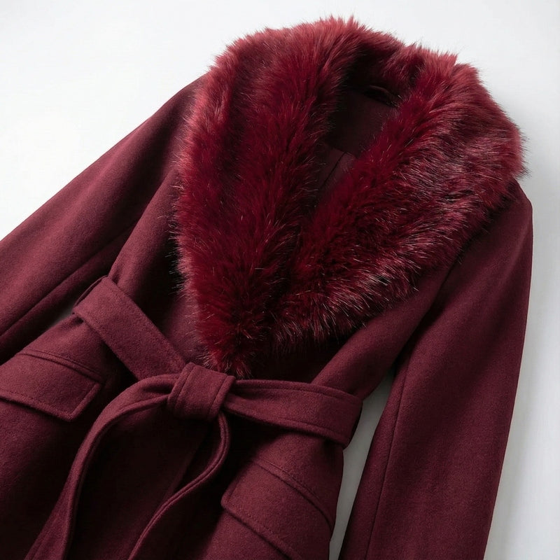 Elegante Lange Winterjas Dames met Imitatiebont Kraag en Taille Riem – Warm en Luxe Gewatteerde Jas voor de Winter 1