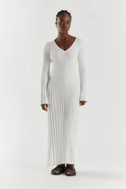 Elegante Midi Jurk Dames met V-hals en Lange Mouwen – Zachte Gebreide Stof voor Bruiloft en Feestgelegenheden 4