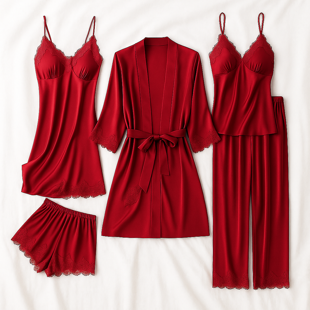 Elegante Nachtkledingset met Satijnmix en Kant – Inclusief Badjas, Hemdje en Korte Broek voor Ultiem Comfort 0