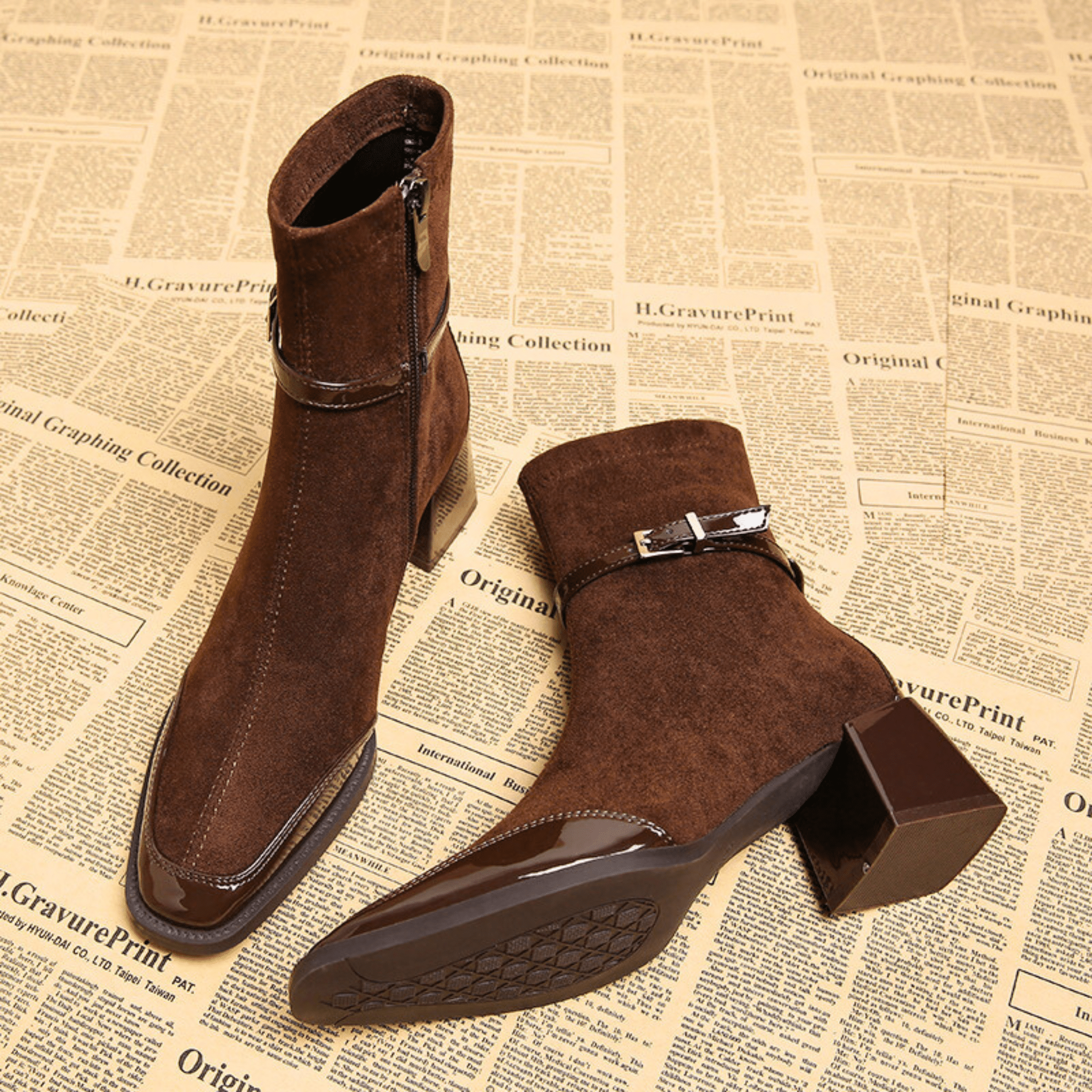 Elegante Suède Laarzen Dames met Gepolijste Lakaccenten en Vierkante Neus 3