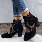 Elegante Vrijetijdslaarzen met Kanten Bloemendetails en Middelhoge Hak - Zwart, 6 cm Hakhoogte, Maten 36-41 0