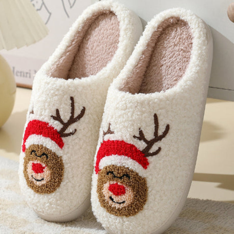 Fuzzy Warme Huispantoffels met Antislip en Cartoon Kersthert Print – Comfortabele Winter Pantoffels voor Thuis 9