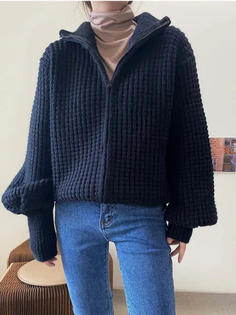 Gebreid Vest Dames met Col en Ritssluiting – Comfortabel en Stijlvol voor Herfst en Winter, Losse Fit met Vleermuismouwen 0