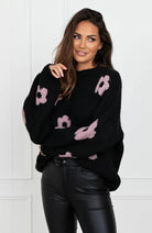 Gebreide Damestrui met Bloemmotief en Ronde Hals – Comfortabele Wijde Pasvorm voor Dames 1