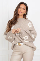 Gebreide Damestrui met Bloemmotief en Ronde Hals – Comfortabele Wijde Pasvorm voor Dames 5