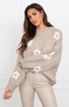 Gebreide Damestrui met Bloemmotief en Ronde Hals – Comfortabele Wijde Pasvorm voor Dames 6