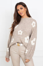 Gebreide Damestrui met Bloemmotief en Ronde Hals – Comfortabele Wijde Pasvorm voor Dames 7