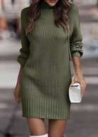 Gebreide Mini-jurk Dames met Hoge Kraag – Comfortabele Lange Mouwen voor Koude Dagen 1