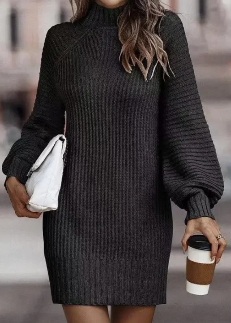 Gebreide Mini-jurk Dames met Hoge Kraag – Comfortabele Lange Mouwen voor Koude Dagen 14